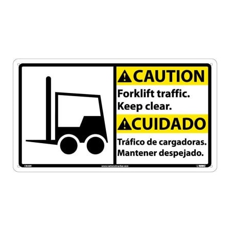 National Marker Co Bilingual Plastic Sign - Caution Forklift Traffic Keep Clear CBA8R